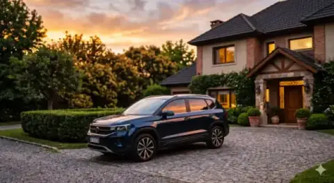 SUV familiar en la entrada de una casa de Zona Norte al atardecer